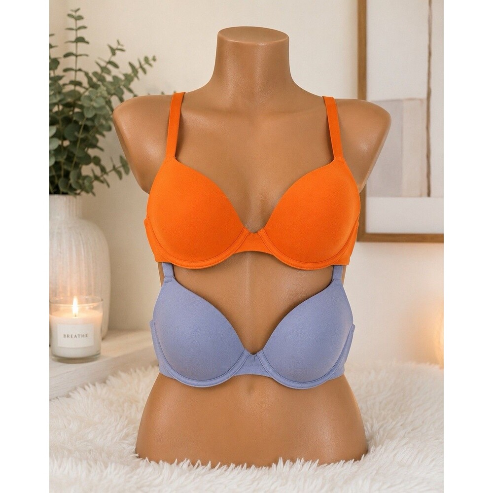 Aerie SMOOTHEZ Full Coverage T-Shirt Bras Bundle 32A Orange Blue Lightly Lined